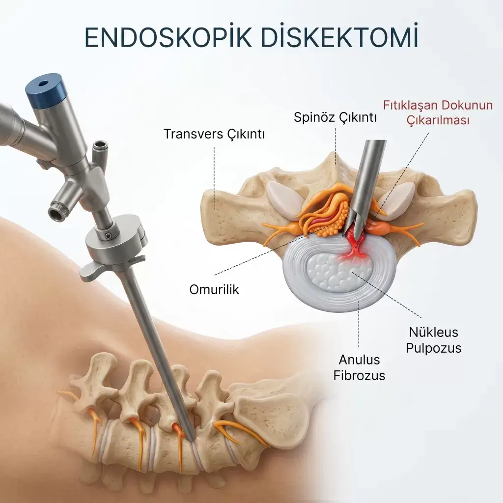 endoskopik diskektomi tam kapali bel fitigi ameliyati kamera